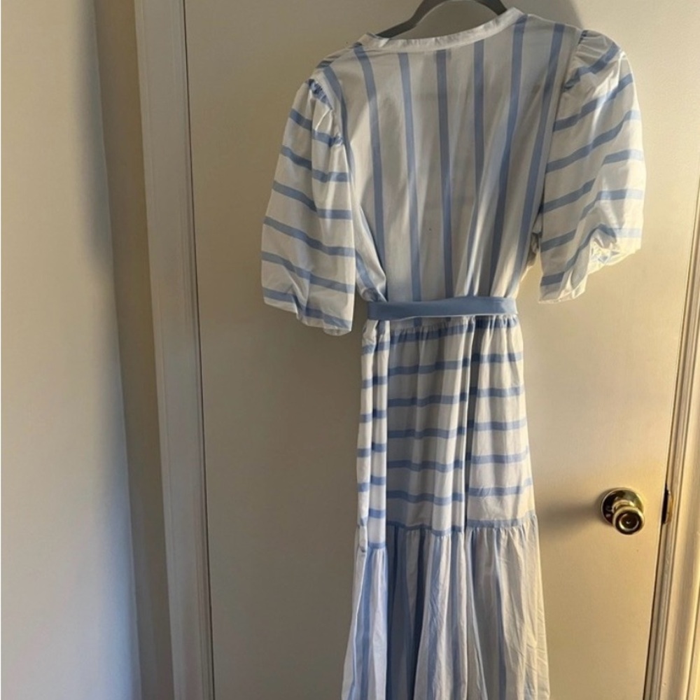 crown & ivy Light Blue and White Striped Maxi Dress with Tie Waist - Picture 2 of 3
